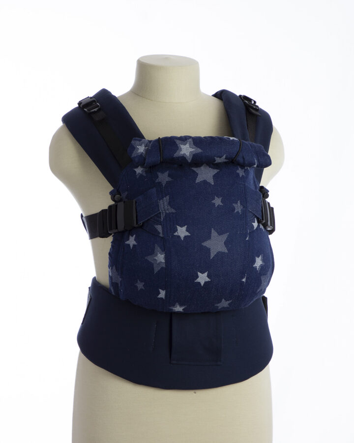 Ergonomiskā soma TeddySling Mini LUX Blue Stars - bērna pārnēsāšanas soma, slings, ergosoma, ergonomiskā ķengursoma
