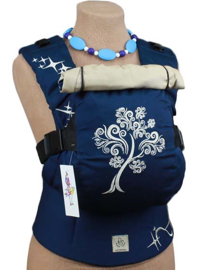 Ergonomiskā soma TeddySling LUX Navy Tree (ar kabatu) - bērna pārnēsāšanas soma, slings, ergosoma, ergonomiskā ķengursoma