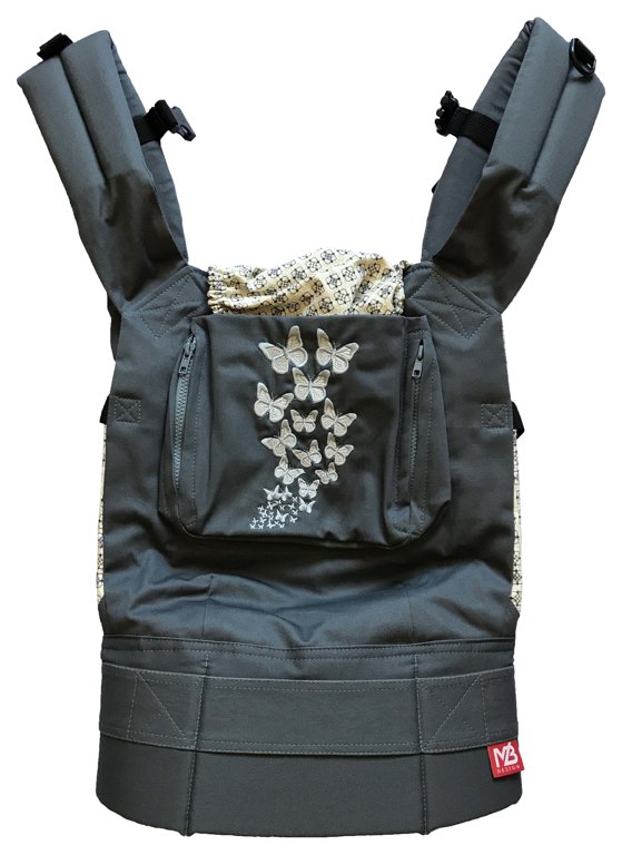 Ergonomiskā soma MB Design - Gray Butterfly - bērna pārnēsāšanas soma, slings, ergosoma