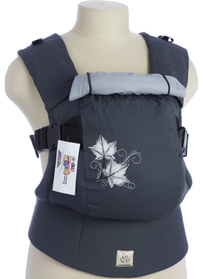 Ergonomiskā soma TeddySling - Grey Leaf (ar kabatu) - bērna pārnēsāšanas soma, slings, ergosoma, ergonomiskā ķengursoma