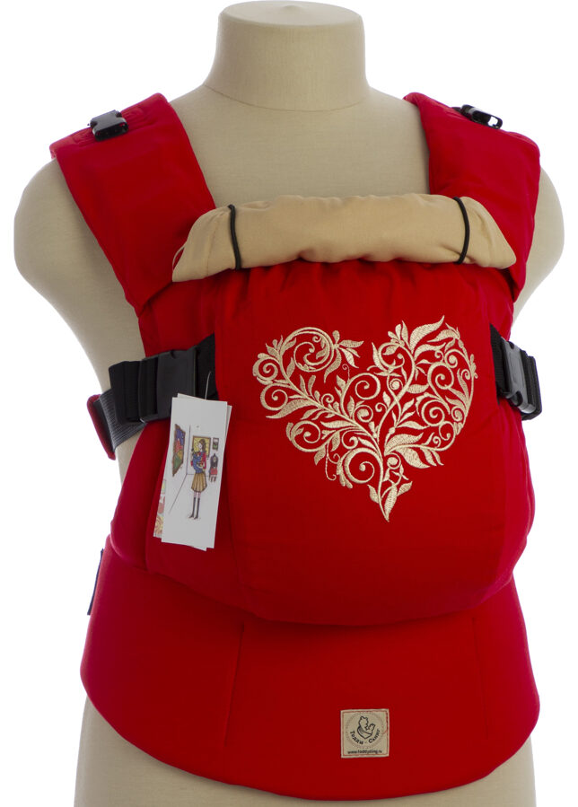 Ergonomiskā soma TeddySling LUX Red Heart  - bērna pārnēsāšanas soma, slings, ergosoma, ergonomiskā ķengursoma