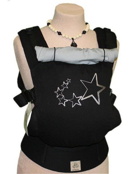 Ergonomiskā soma TeddySling - Black Stars - bērna pārnēsāšanas soma, slings, ergonomiskā ķengursoma