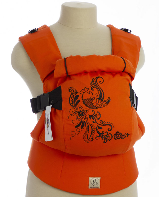 Ergonomiskā soma TeddySling LUX Orange Bird (bez kabata) - bērna pārnēsāšanas soma, slings, ergosoma, ergonomiskā ķengursoma