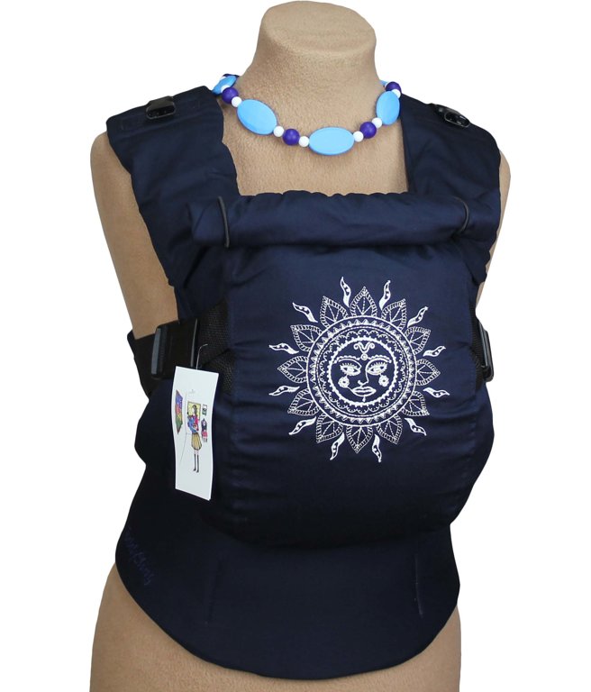 Ergonomiskā soma TeddySling Ethnic SUN blue (ar kabatu) - bērna pārnēsāšanas soma, slings, ergosoma, ergonomiskā ķengursoma