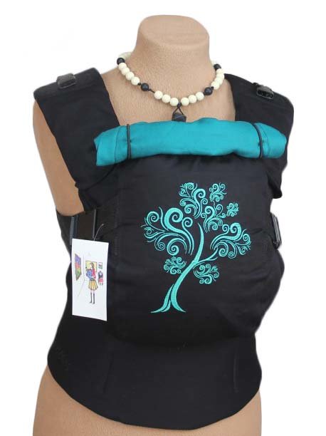 Ergonomiskā soma TeddySling LUX Blue Tree (ar kabatu) - bērna pārnēsāšanas soma, slings, ergosoma, ergonomiskā ķengursoma