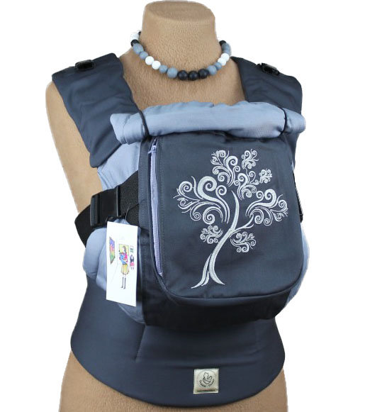 Ergonomiskā soma TeddySling LUX Grey Tree (ar kabatu) - bērna pārnēsāšanas soma, slings, ergosoma, ergonomiskā ķengursoma 