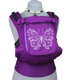 Ergonomiskā soma TeddySling (ar kabatu) - Violet Butterfly - bērna pārnēsāšanas soma, slings, ergosoma, ergonomiskā ķengursoma