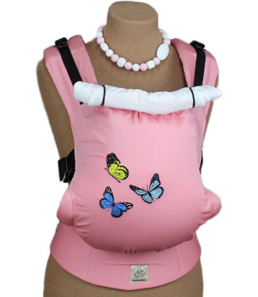 Ergonomiskā soma TeddySling - Pink butterflies - bērna pārnēsāšanas soma, slings, ergosoma, ergonomiskā ķengursoma